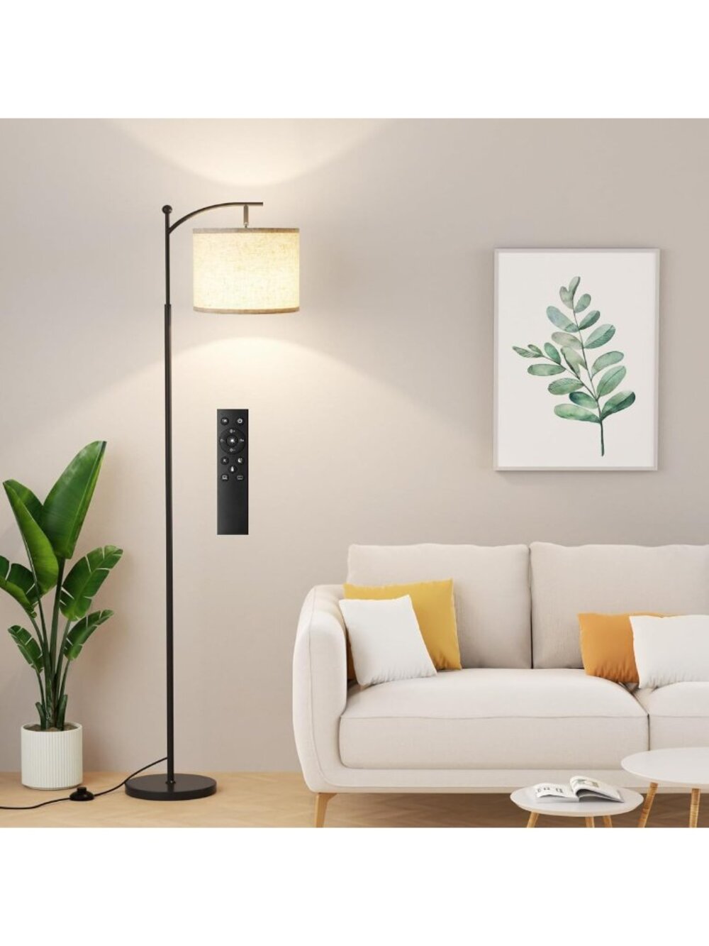 60” Remote Control Floor Lamp with Stepless Dimmable LED Bulb, Modern Black
